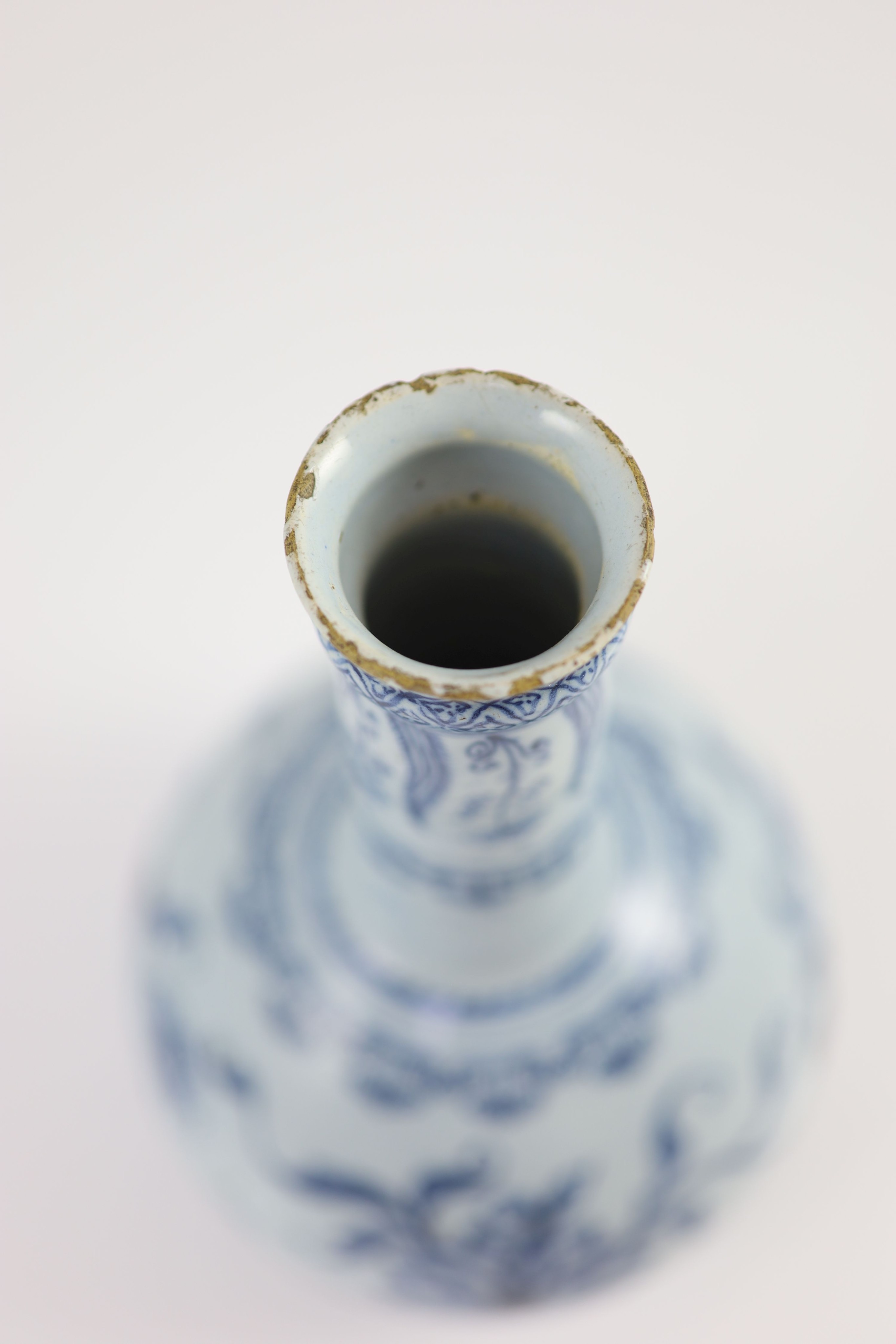 A Bristol Delft guglet water bottle, c.1760, 24.3cm high